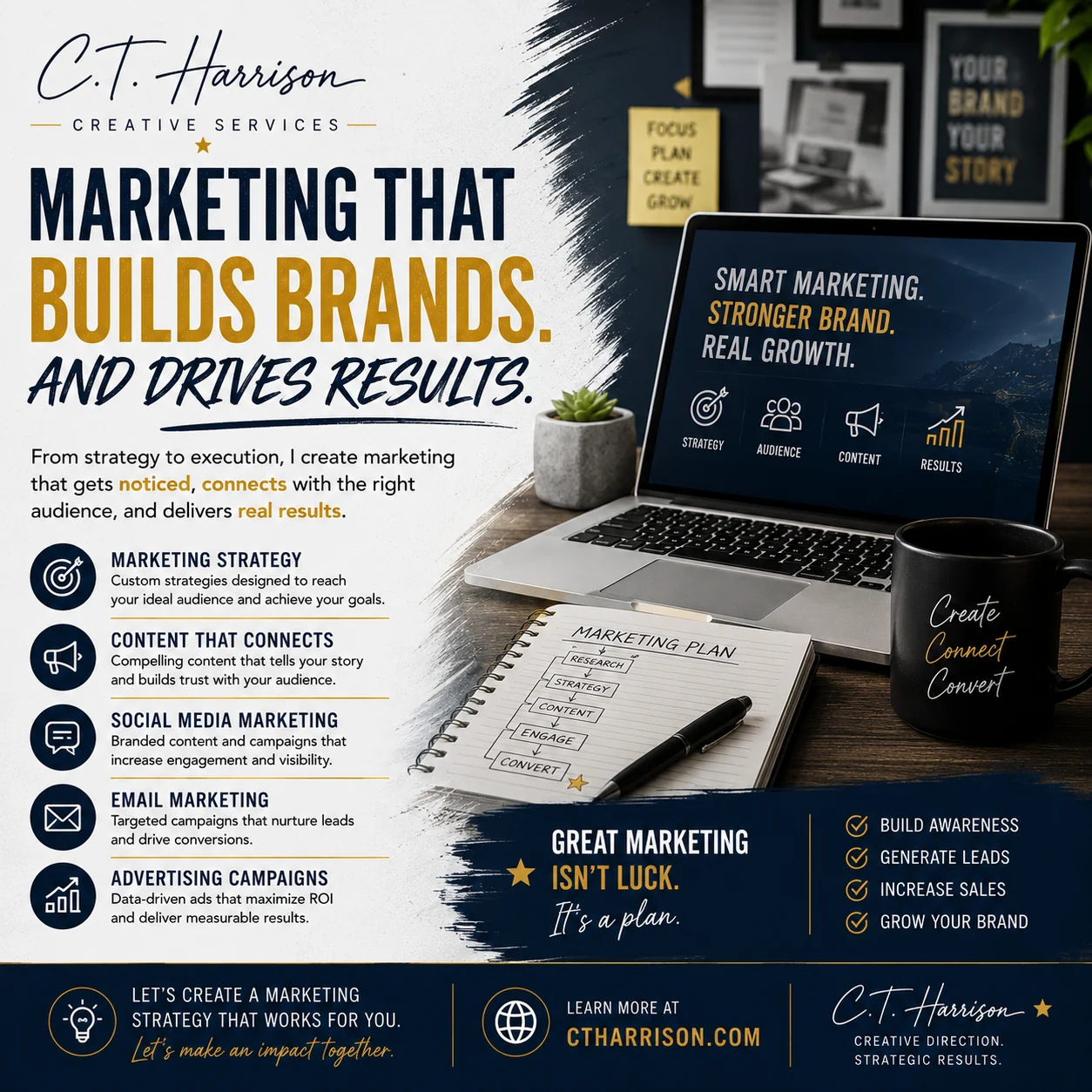 Marketing strategy services for brand growth, content, social media, email, and advertising campaigns