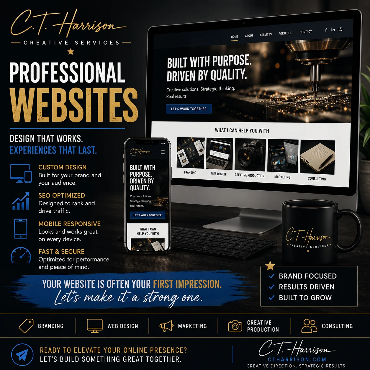 Professional web design services including custom design, SEO optimization, responsive layouts, and performance